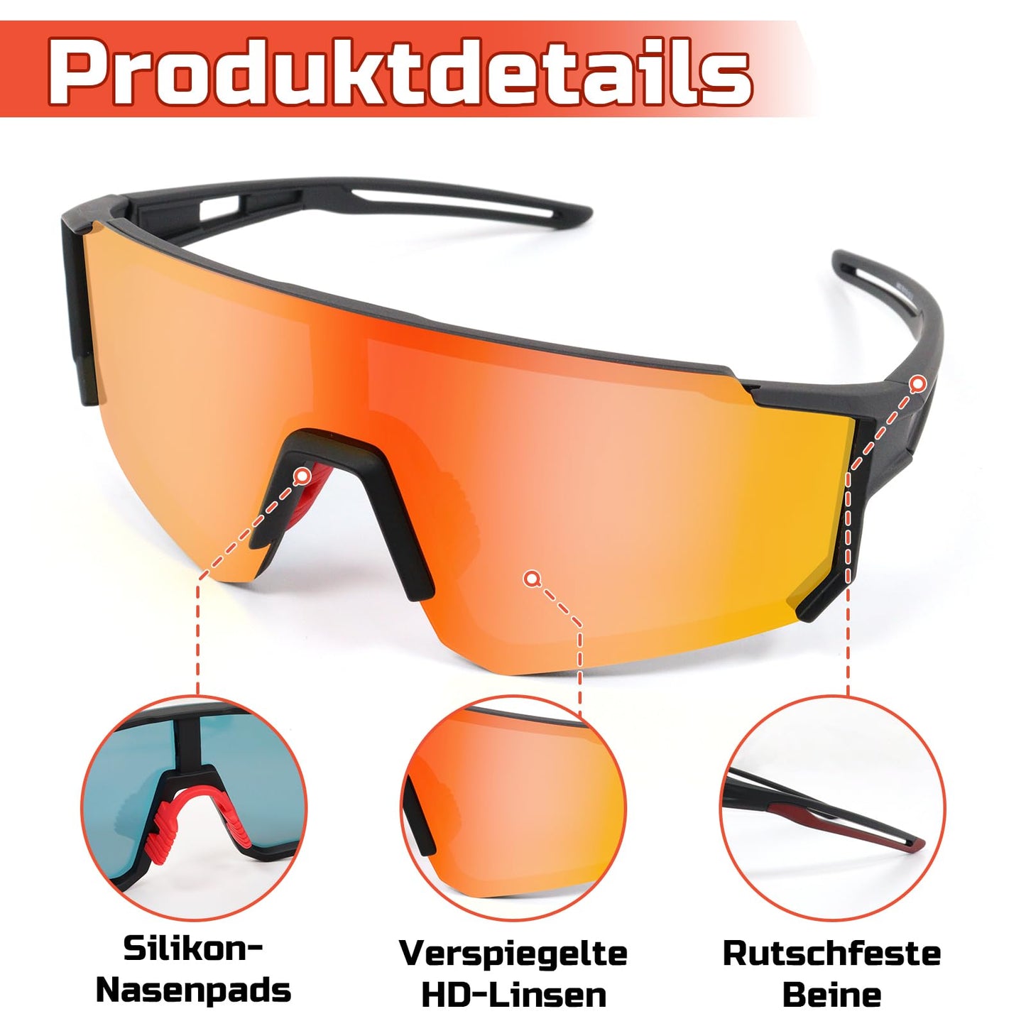 Rosedreamer Schnelle Brille Sport Sonnenbrille Herren Damen Polarisierte Sonnenbrille Fahrradbrille Laufbrille für MTB Rennrad Radfahren Biking Ski FahrradLaufen mit UV400 Schutzbrille