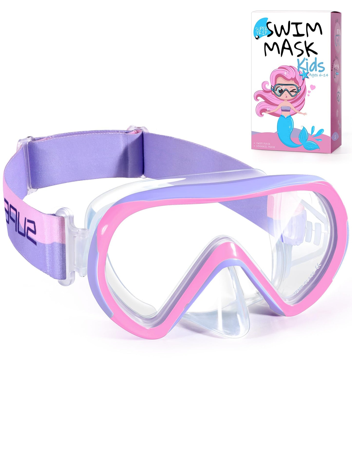 Supertrip Taucherbrille Kinder mit Stoffband,Schwimmbrille Kinder fur Mädchen Jugen,Gehärtetes Glas Schnorchelmaske Kinder mit Nase,180°Panorama Tauchmaske Schwimmmaske Kinder Anti-Leck fur 6-14 Jahre
