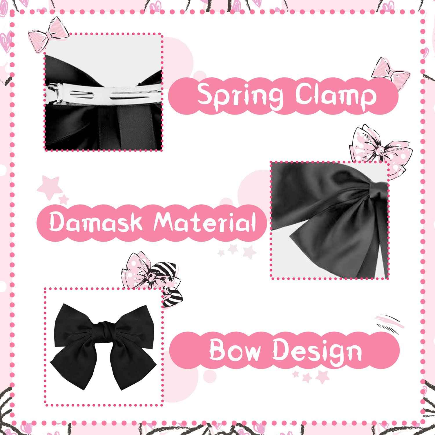 Bow Hair Clip, Pack of 2 Women Hair Bows Large Bow Hair Clip French Hair Clips Girls Hair Clips (Black + White)