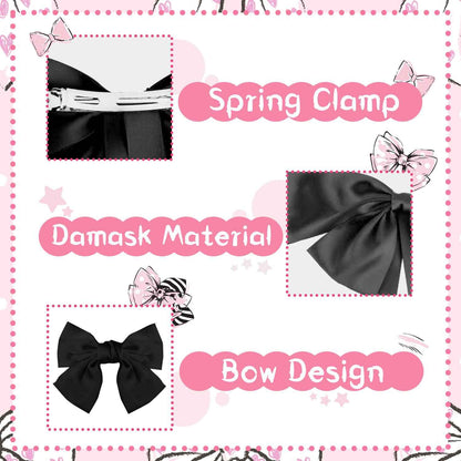 Bow Hair Clip, Pack of 2 Women Hair Bows Large Bow Hair Clip French Hair Clips Girls Hair Clips (Black + White)