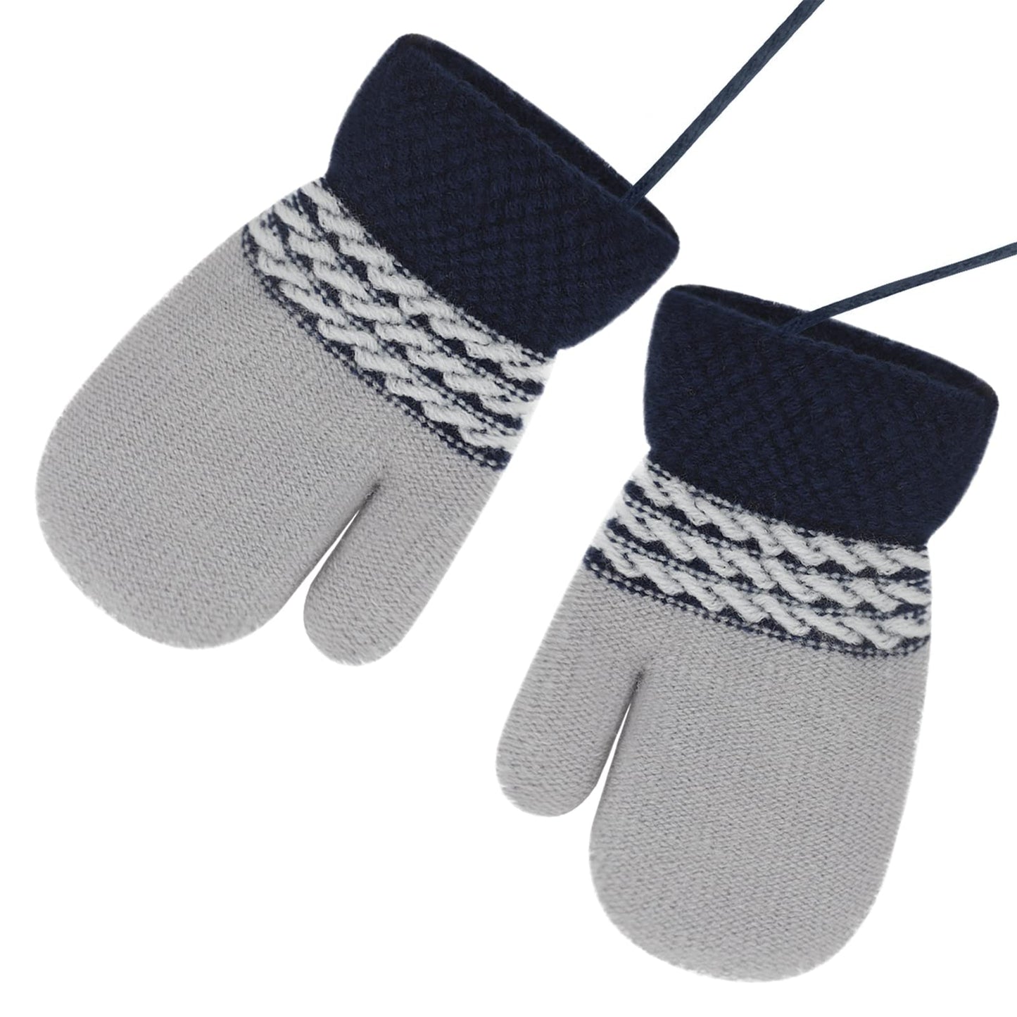 Kids Winter Gloves Mittens Baby Cartoon Mitten Neck Gloves Thick Double Knitted Glove with Plush,0 - 3 years old, Playing, Running, Skiing