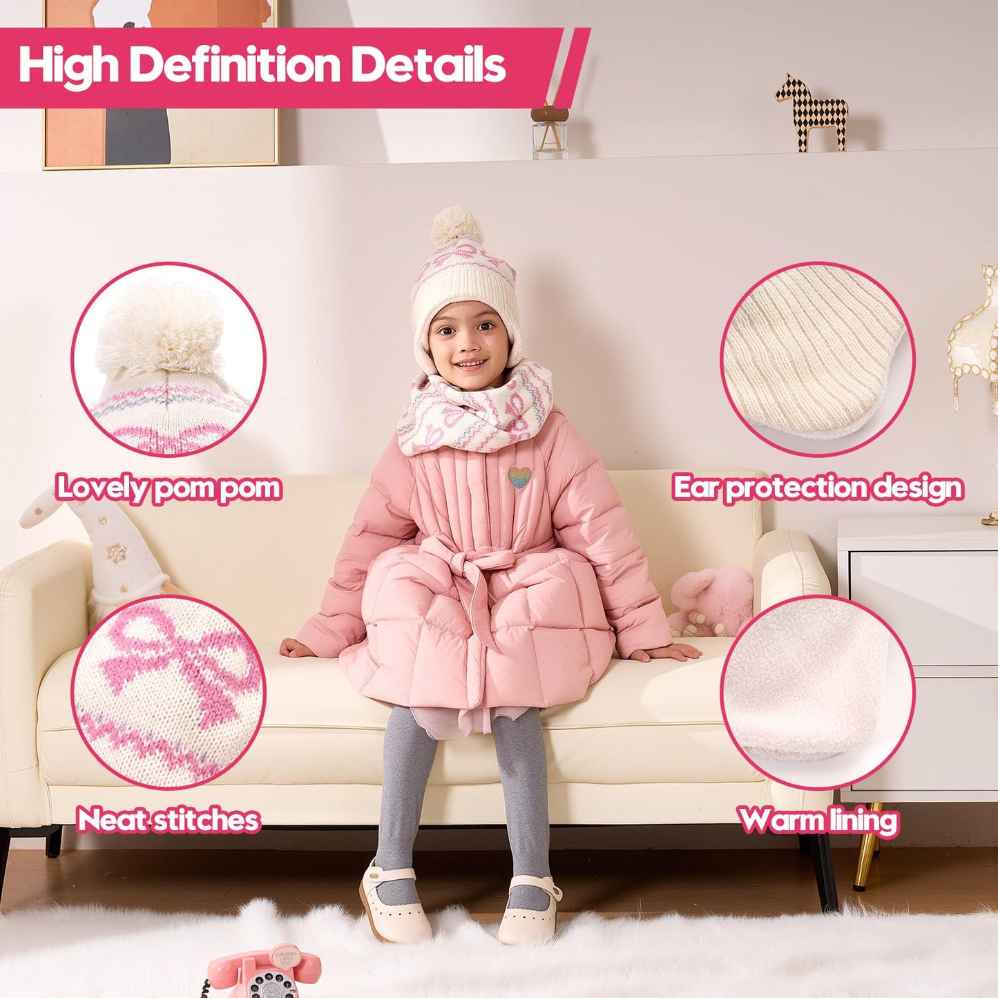 Winter Hat Girls Kids Beanie Earflap Pompom Baby Knitted Hat Girls 