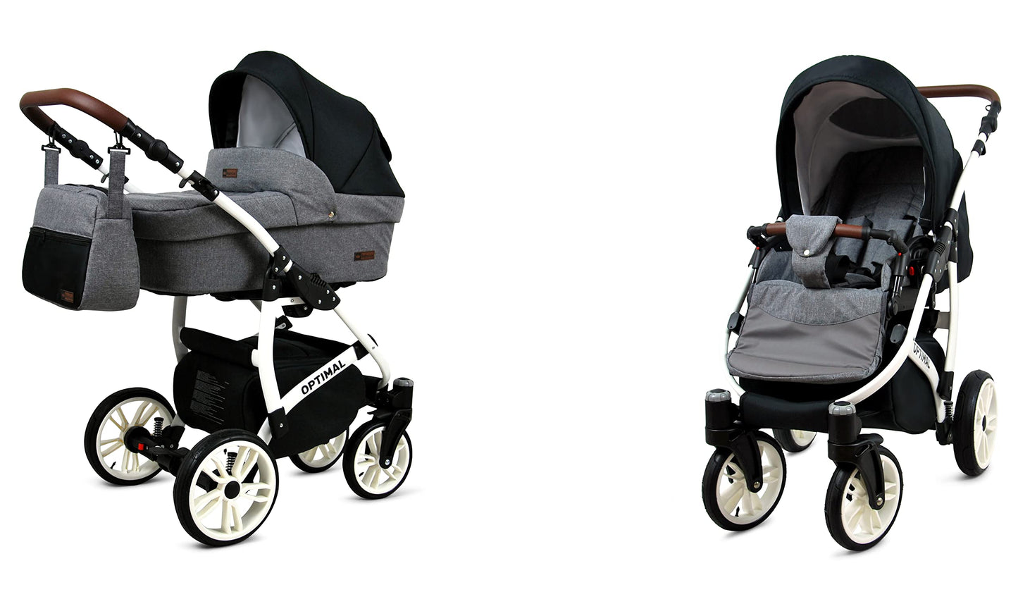 BabyLux® Kinderwagen Set 4 in 1 - Optimal - incl. Babywanne, Buggy Sportsitz, Auto-Babyschale, ISOFIX-Basisstation - Autositz - Kinderwagenset - Kombikinderwagen mit Wickeltasche usw.