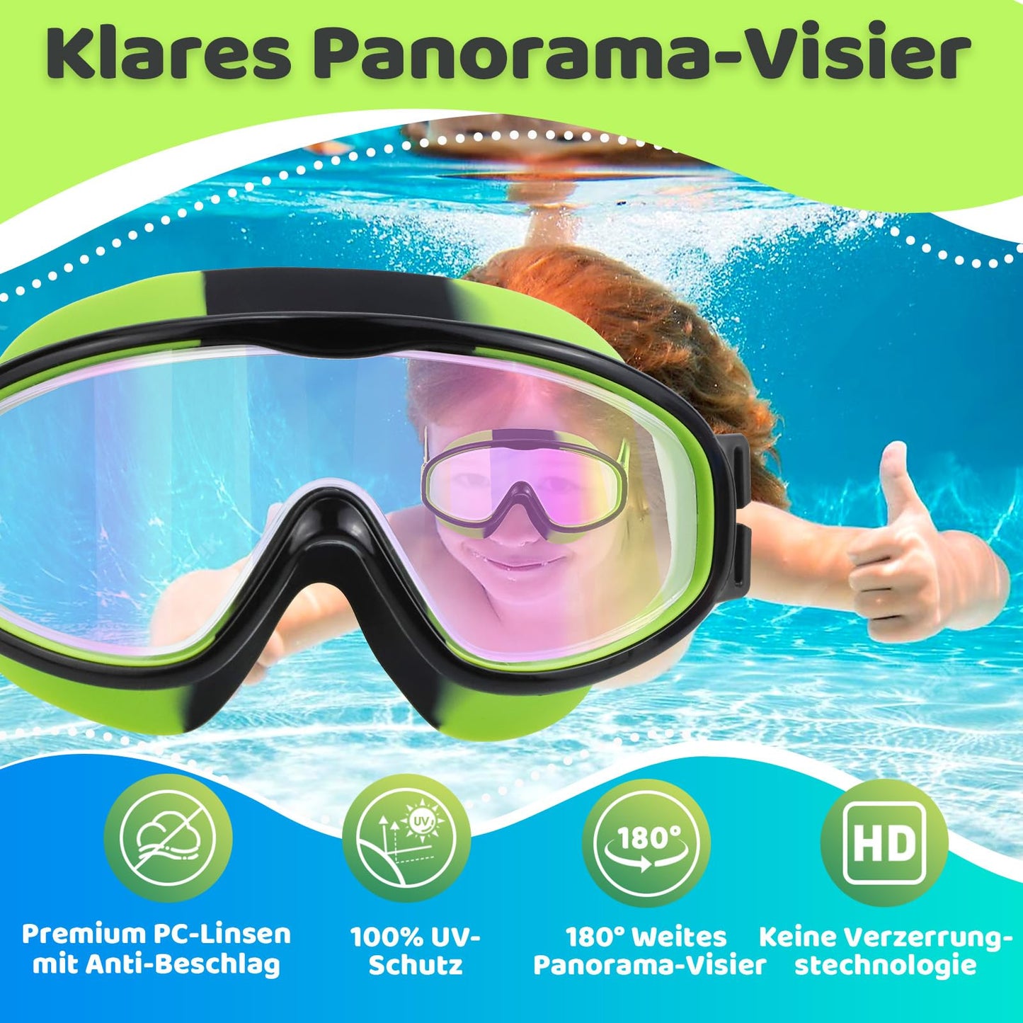 Vvinca Kids Swimming Goggles with Comfort Fabric Strap Wide Angle Anti-Fog UV Protection Waterproof Swimming Goggles for 3-14 Years