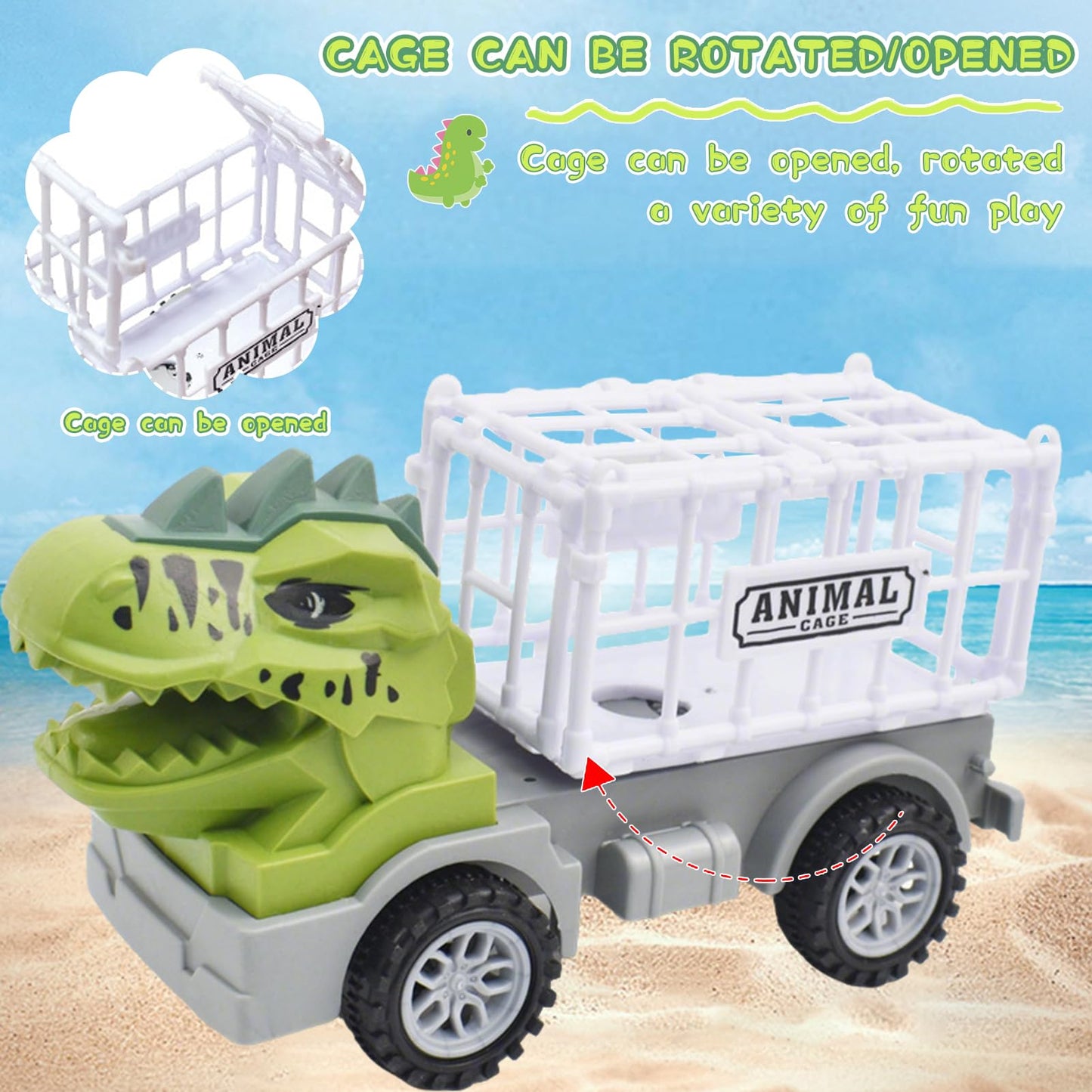 Baustellenfahrzeuge ab 3 Jahren, Set mit 3 Dinosaurier-Sandgruben-Spielzeugset mit Bagger, Transporter, Muldenkipper, robustem Sandspielzeugfahrzeugen Auto, geeignet als Sandspielzeug für Kinder ab 2+ (01)