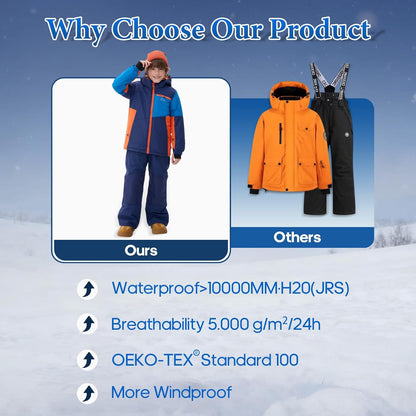 Kinder Schneeanzug für Jungen, Winter Skijacke und Hosen Set mit Kapuzenriemen, winddicht, wasserdicht, warmer Mantel