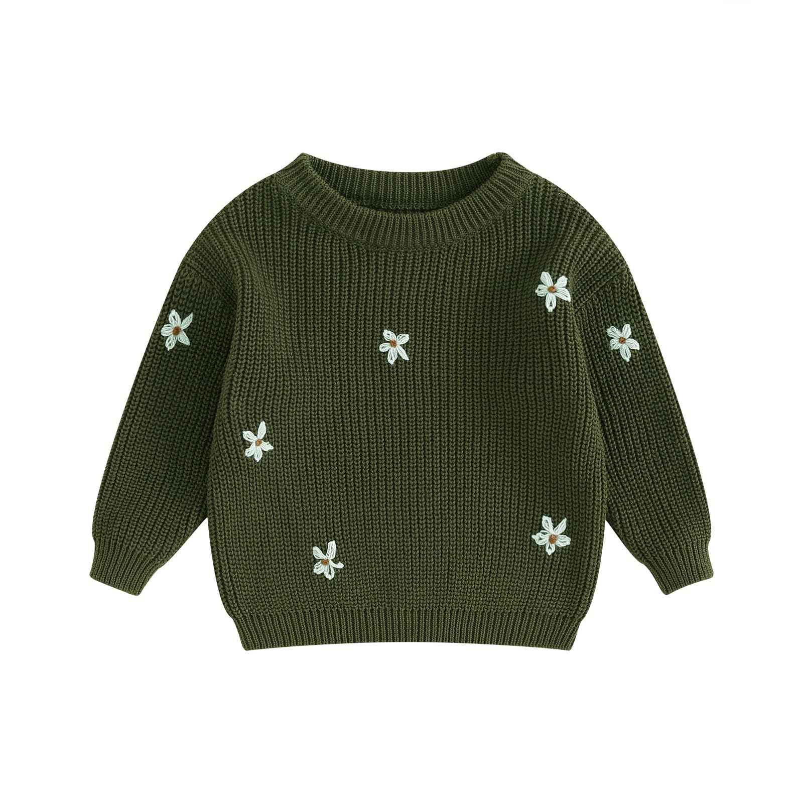Geagodelia Baby Mädchen Gestrickt Pullover Langarm Rundhalsausschnitt Blume Winter Warm Gerippt Stricken Klobig Top Weich Kleinkind Kleidung Herbst Outwear