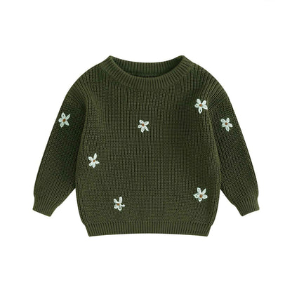 Geagodelia Baby Mädchen Gestrickt Pullover Langarm Rundhalsausschnitt Blume Winter Warm Gerippt Stricken Klobig Top Weich Kleinkind Kleidung Herbst Outwear