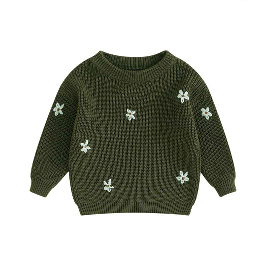 Geagodelia Baby Mädchen Gestrickt Pullover Langarm Rundhalsausschnitt Blume Winter Warm Gerippt Stricken Klobig Top Weich Kleinkind Kleidung Herbst Outwear