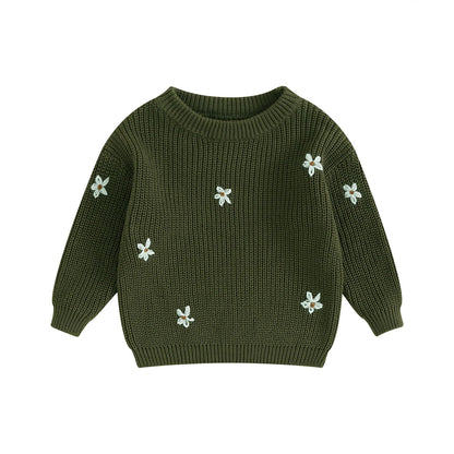 Geagodelia Baby Mädchen Gestrickt Pullover Langarm Rundhalsausschnitt Blume Winter Warm Gerippt Stricken Klobig Top Weich Kleinkind Kleidung Herbst Outwear