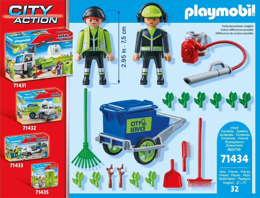PLAYMOBIL City Action 71434 Stadtreinigungsteam, Stadtreinigung, Figuren und Mülltonne zum Schieben, Spielzeug für Kinder ab 4 Jahren