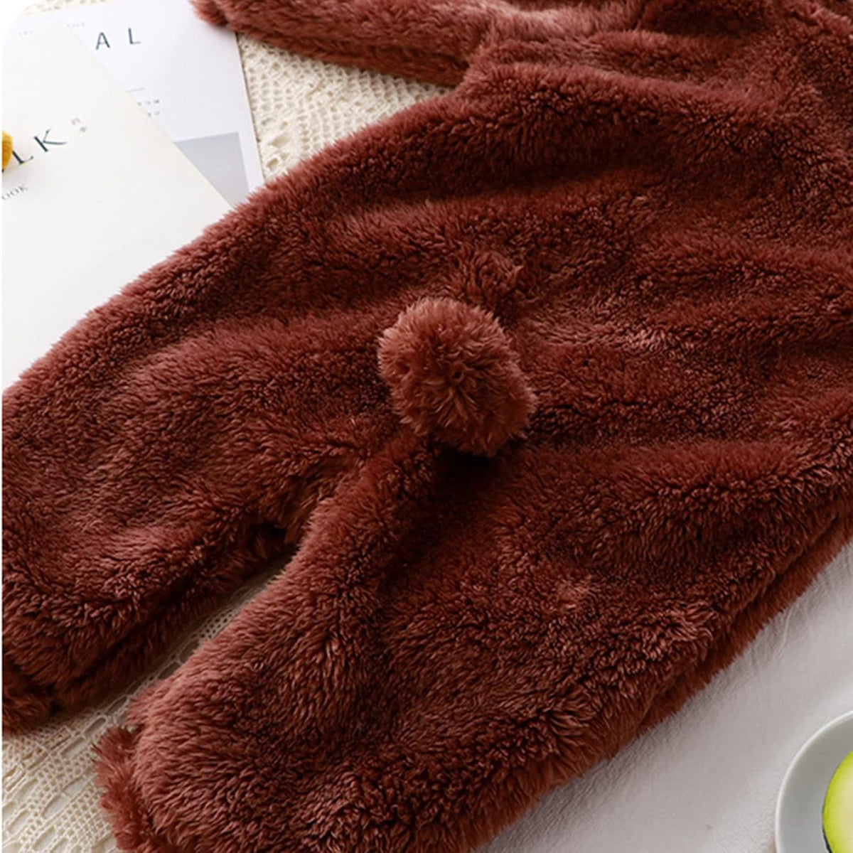 Baby Winter Fleeceoverall mit Kapuze, Bärenohren und Reißverschluss Braun