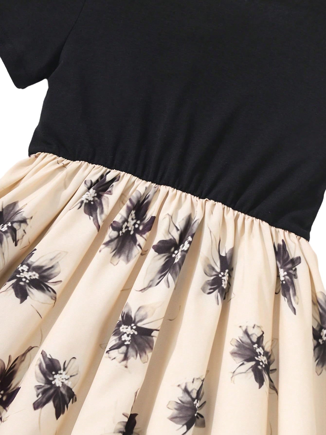 SweatyRocks Mädchen Kleid Blümchenmuster Sommerkleid Kurzarm Midikleid Rundkragen Kleider Langes Blumenkleid A Linie Freizeitkleid Casualkleid