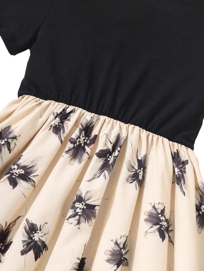 SweatyRocks Mädchen Kleid Blümchenmuster Sommerkleid Kurzarm Midikleid Rundkragen Kleider Langes Blumenkleid A Linie Freizeitkleid Casualkleid