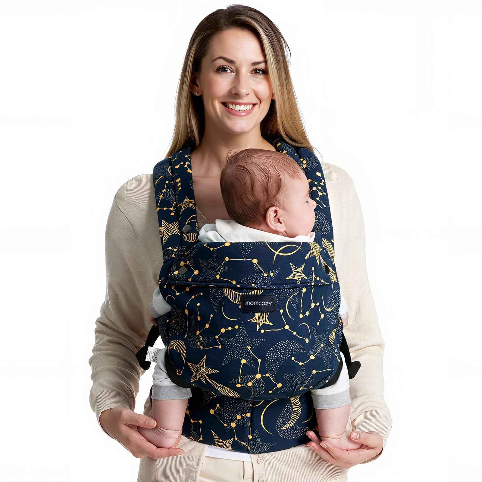 Momcozy Babytrage aus 100% Baumwolle – Baby Carrier für Kleinkind (3-24 Monate, 3,2-20 kg) · Ergonomische M-Position · X-Rücken · Taillengurt 64-127cm, Khaki