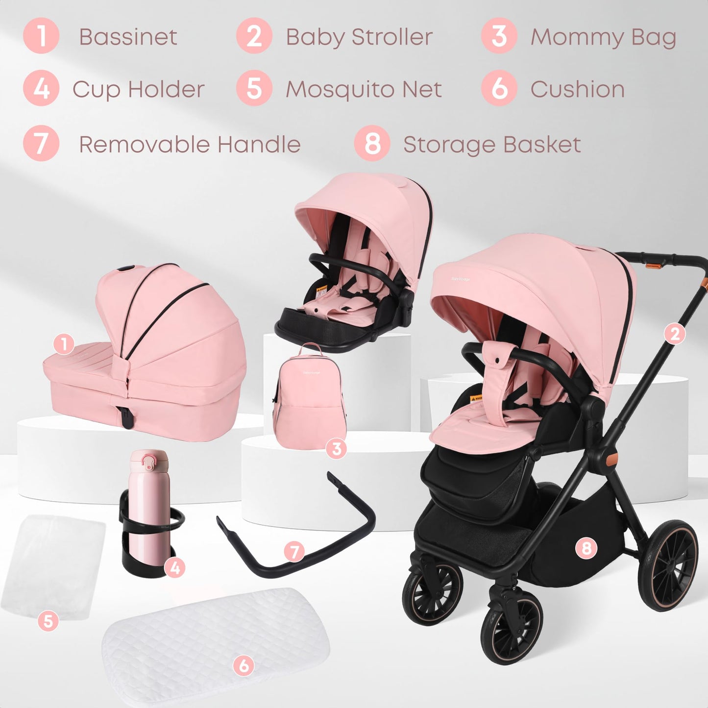 BabyVoyage Kombikinderwagen 2-in-1 ohne Babyschale – Babywanne & Sportsitz, Räder 360° Stoßdämpfer, Federung, höhenverstellbarer Griff, Faltbar, Zubehö-Grün