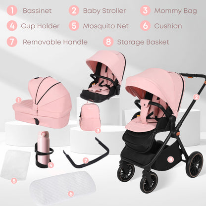 BabyVoyage Kombikinderwagen 2-in-1 ohne Babyschale – Babywanne & Sportsitz, Räder 360° Stoßdämpfer, Federung, höhenverstellbarer Griff, Faltbar, Zubehö-Grün