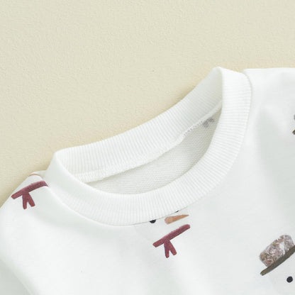 Baby Boys Girls Outfit Snow Sweatshirt + Trousers Two Piece Set Christmas New Year Baby Newborn Clothing