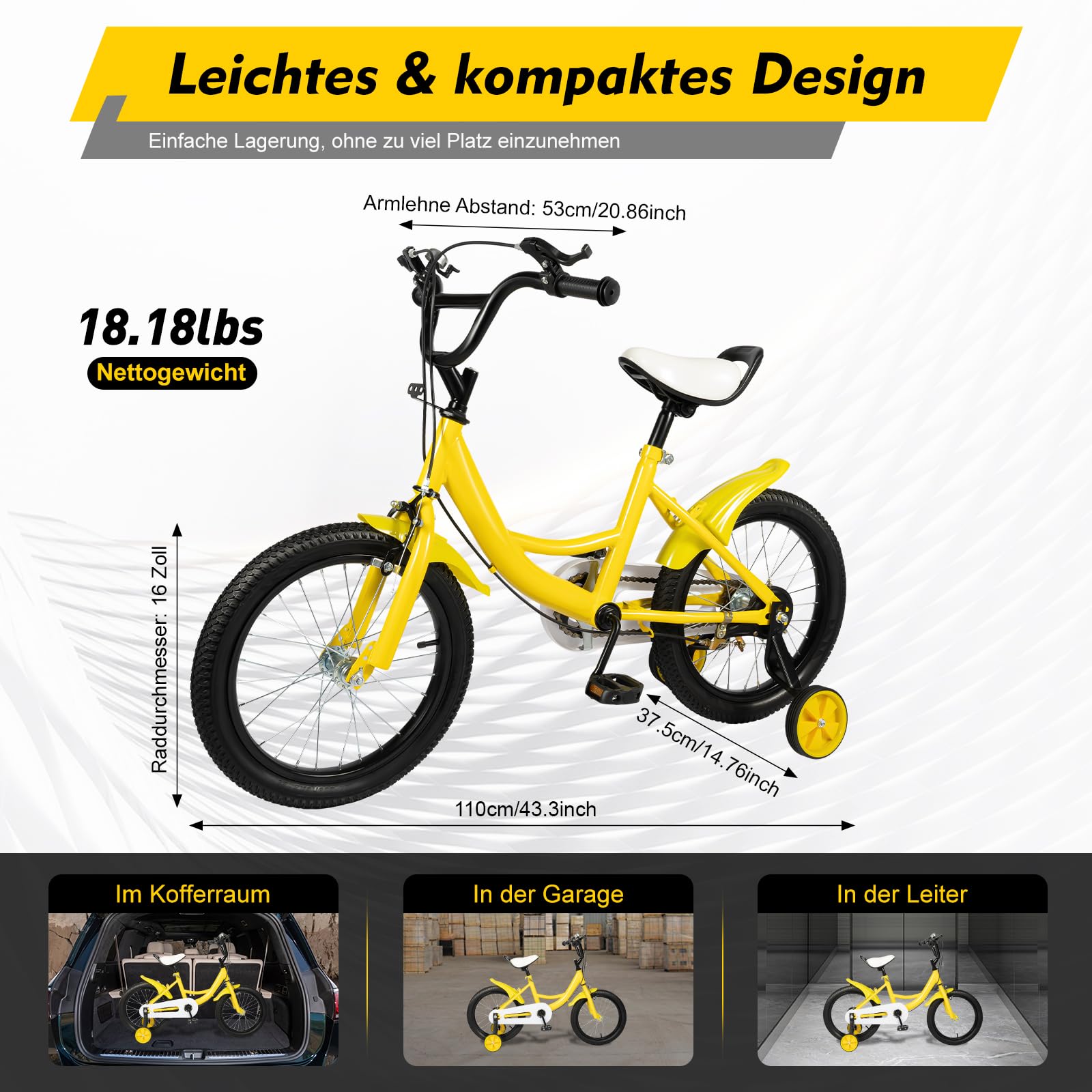 HUSPOO 16 Zoll Kinderfahrrad, Kinderfahrrad für Jungen und Mädchen Kinder, Anfänger Fahrrad Kinderfahrrad Radfahren mit Stabilisatoren und Korb, geeignet für Kinder im Alter von 5-8 Jahren - Meloni2