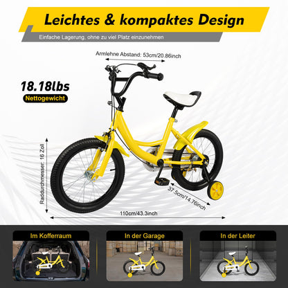 HUSPOO 16 Zoll Kinderfahrrad, Kinderfahrrad für Jungen und Mädchen Kinder, Anfänger Fahrrad Kinderfahrrad Radfahren mit Stabilisatoren und Korb, geeignet für Kinder im Alter von 5-8 Jahren - Meloni2