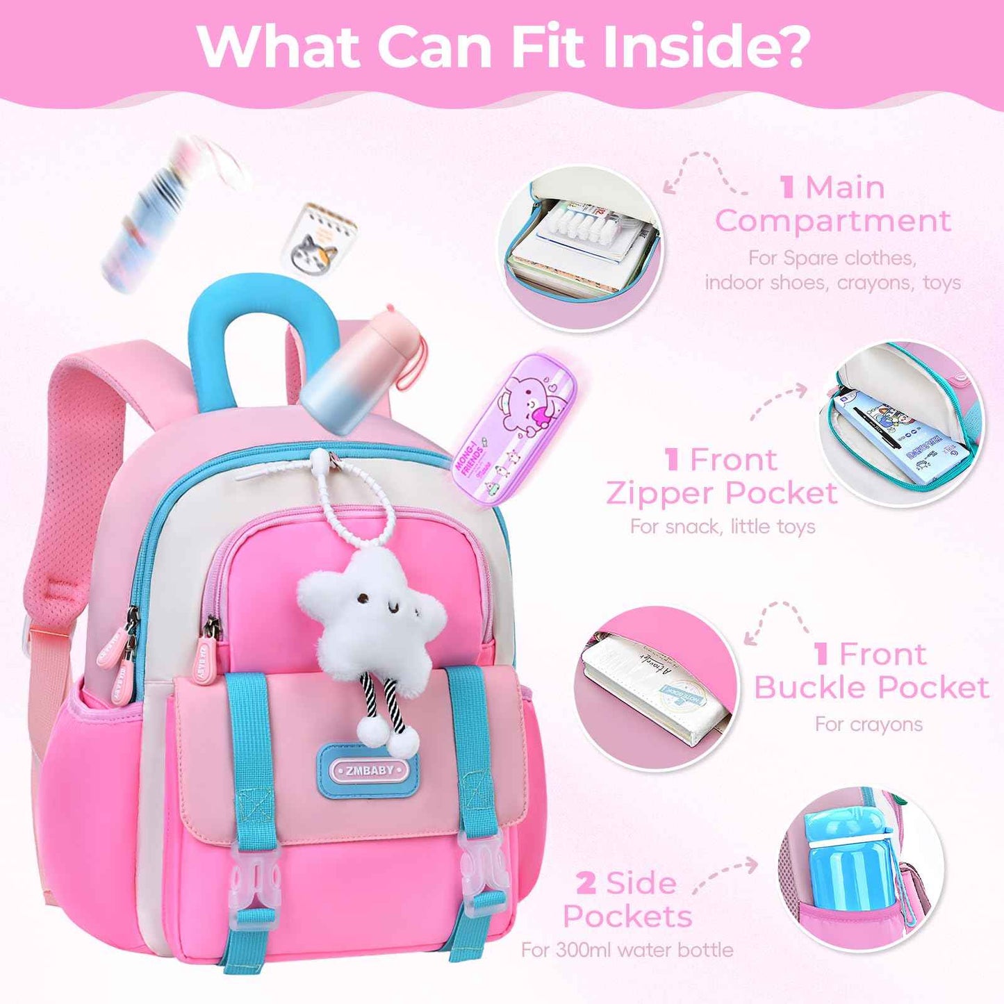 Tanou Backpack Nursery for Girls, Ultra Light Nursery Backpack Girls, Cute Nursery Backpack with Chest Strap for Preschool Nursery, purple, childish