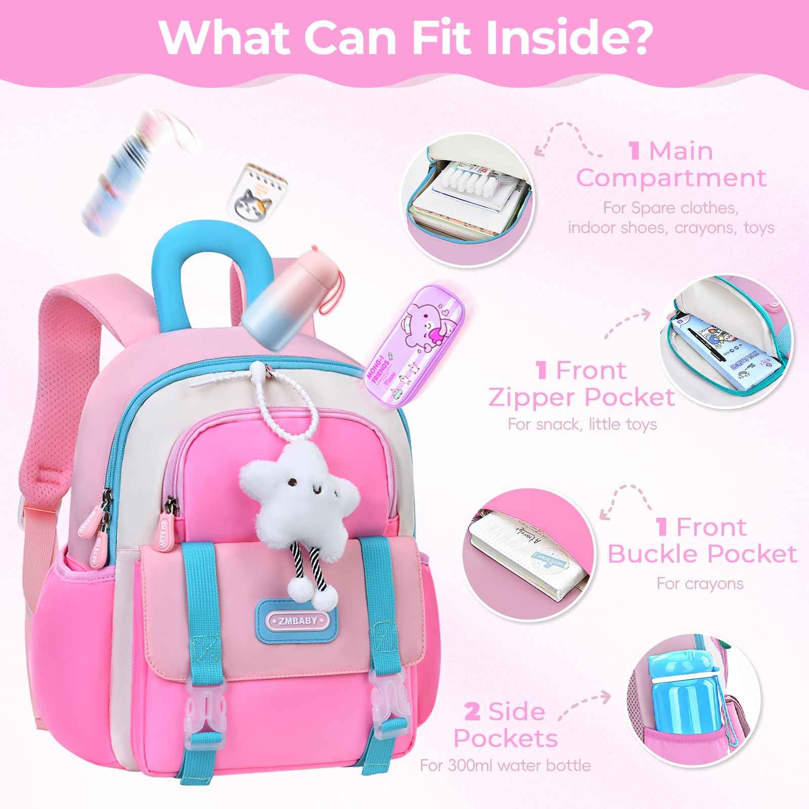 Tanou Backpack Nursery for Girls, Ultra Light Nursery Backpack Girls, Cute Nursery Backpack with Chest Strap for Preschool Nursery, purple, childish