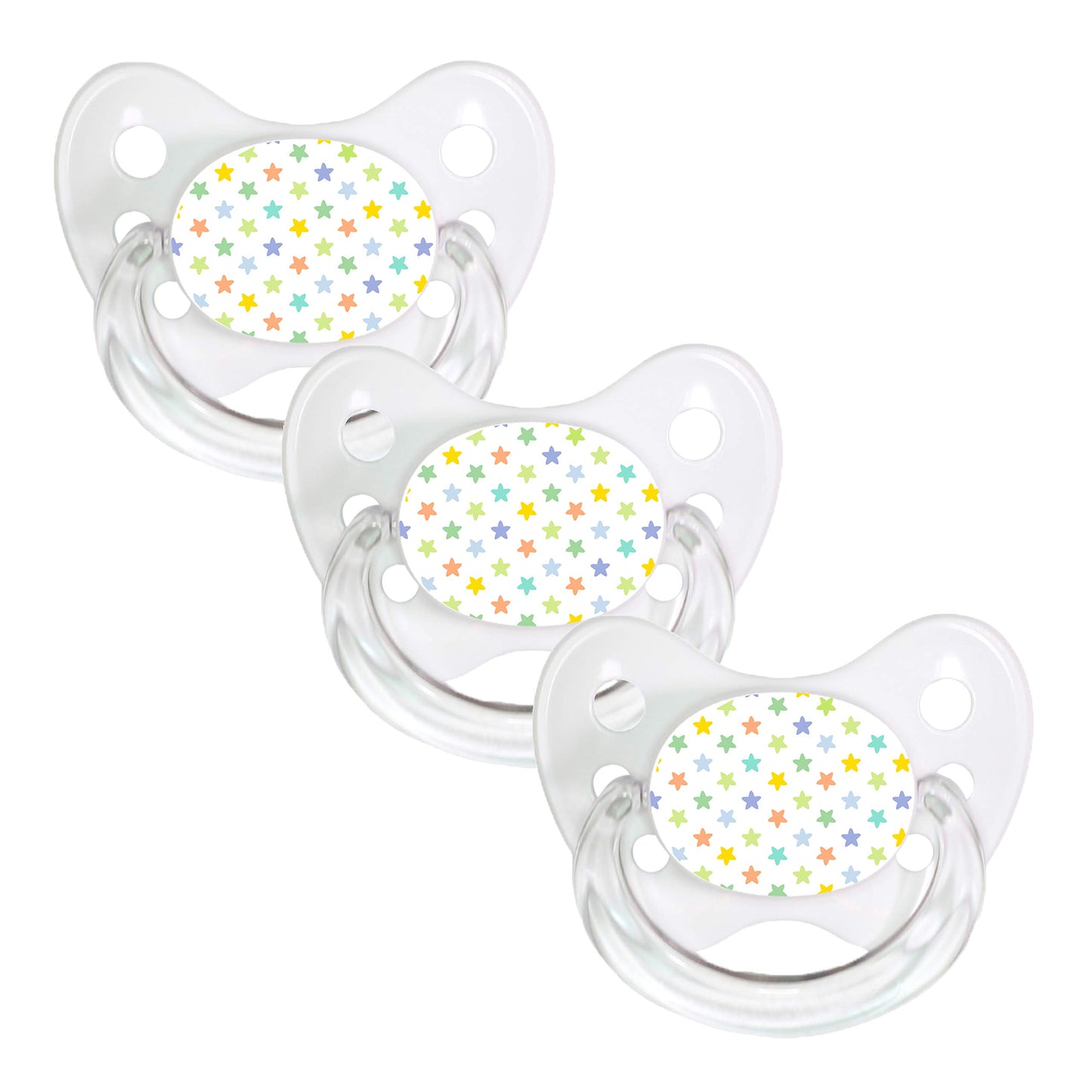 dentistar Silikon Schnuller 3er-Set - Größe 2, 6-14 Monate - Zahn- & kieferfreundlicher Nuckel mit Dental-Stufe – BPA-frei – Made in Germany - Regenbogen, Lila