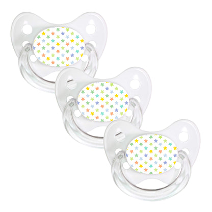 dentistar Silikon Schnuller 3er-Set - Größe 2, 6-14 Monate - Zahn- & kieferfreundlicher Nuckel mit Dental-Stufe – BPA-frei – Made in Germany - Regenbogen, Lila