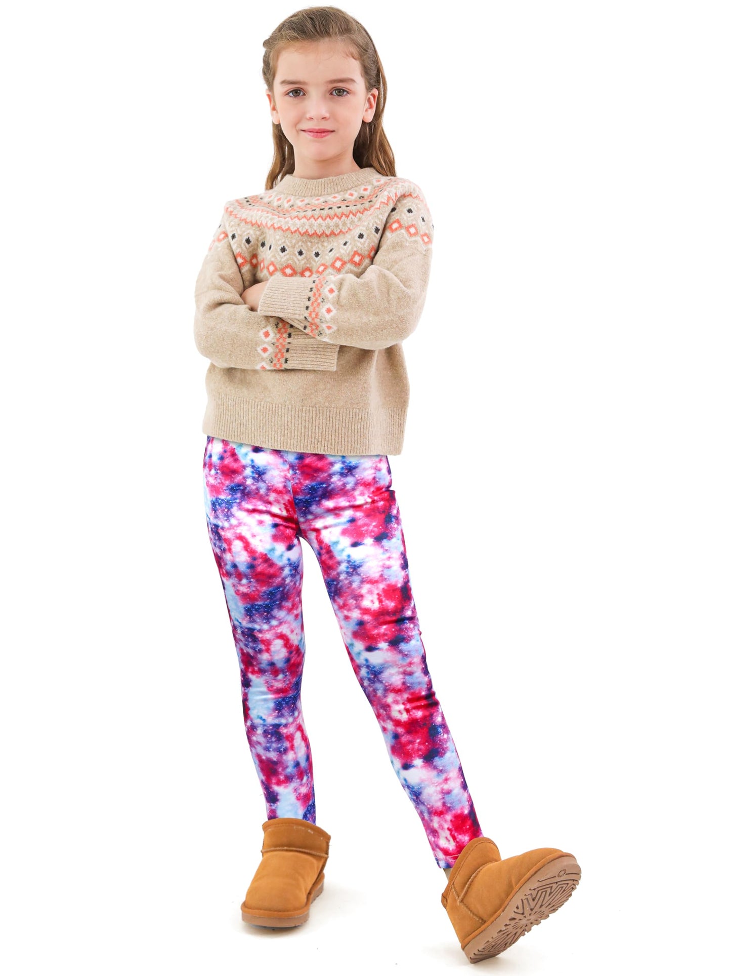 Ruisita 2 Pack Girls Winter Leggings Warm Thick Fleece Lined Leggings for Kids Ankle Length Printed Stretch Pants