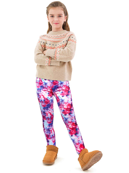 Ruisita 2 Pack Girls Winter Leggings Warm Thick Fleece Lined Leggings for Kids Ankle Length Printed Stretch Pants