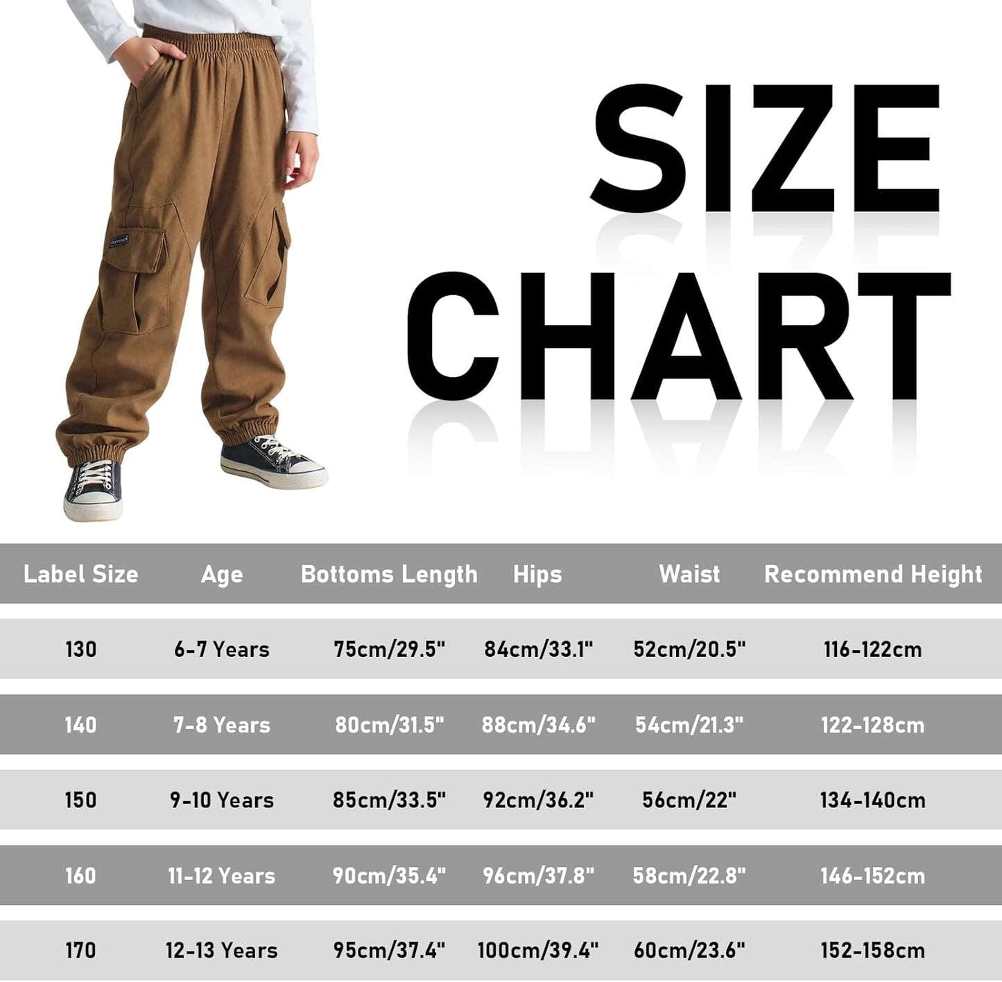 Cargohose Jungen Elastische Taille Kinder Jogginghose für 6-13 Jahre | Weich Atmungsaktiv Cargo Jogger Hose, Taschen, Frühling Herbst Sporthose Freizeithose, Outdoor Streetwear, Gr.116-158