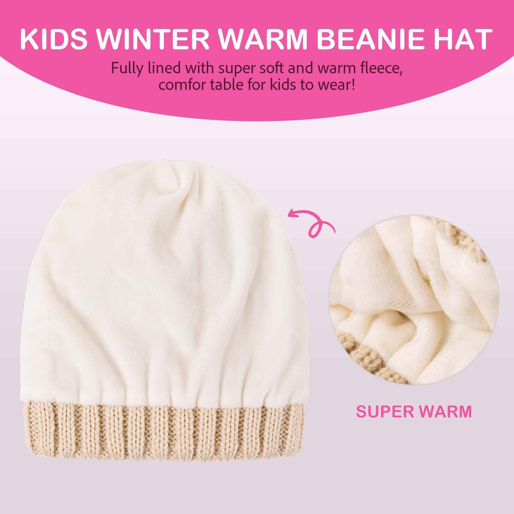 Baby Beanie Hats with 2 Pack, Warm Winter Hats for Boys and Girls, Toddler Fleece Lined Toddler Baby Hats for 0-36 Months