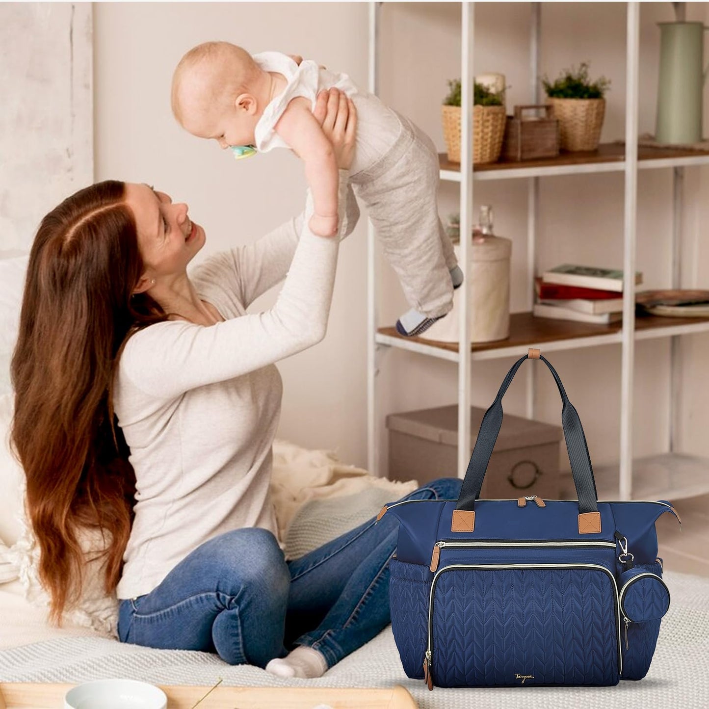 Wickeltasche mit Schnullertasche und Wickelunterlage, Wickelrucksack Multifunktions-Babytasche für Große Reisewindeltasche für Mama und Papa, isolierten Taschen-Dunkelblau