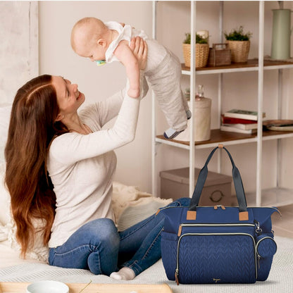 Wickeltasche mit Schnullertasche und Wickelunterlage, Wickelrucksack Multifunktions-Babytasche für Große Reisewindeltasche für Mama und Papa, isolierten Taschen-Dunkelblau