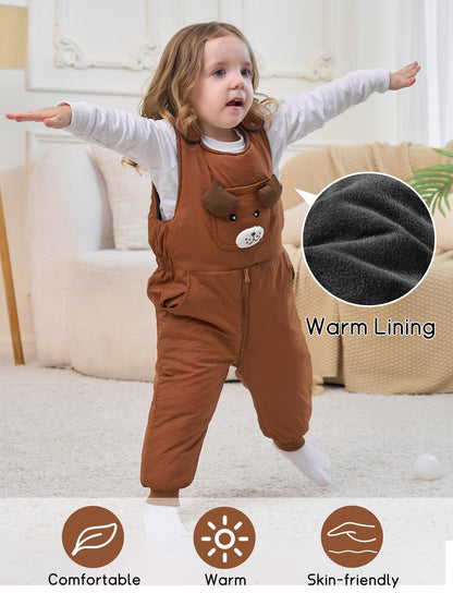 FEOYA Baby snowsuit winter stitch girls winter jacket fleece cute. Children's clothing sleeveless fashion boys romper lined round neck collar warm with zip black 9 months - 4 years
