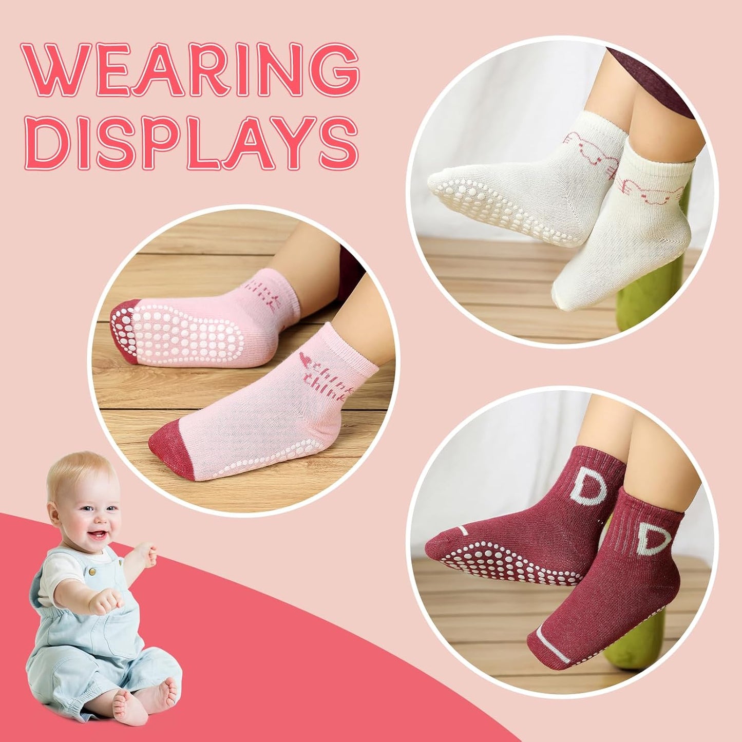 KOWAYI Stoppersocken Kinder 5/10 Paar ABS Rutschsocken Kinder Jungen, Mädchen, Baby Antirutschsocken 1-7 Jahre Grip Socken