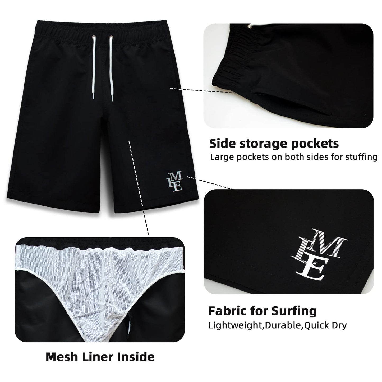 MEILONGER Badehose Jungen Badeshorts Schnelltrocknend Boardshorts mit Netzfutter Taschen und Verstellbarem Tunnelzug