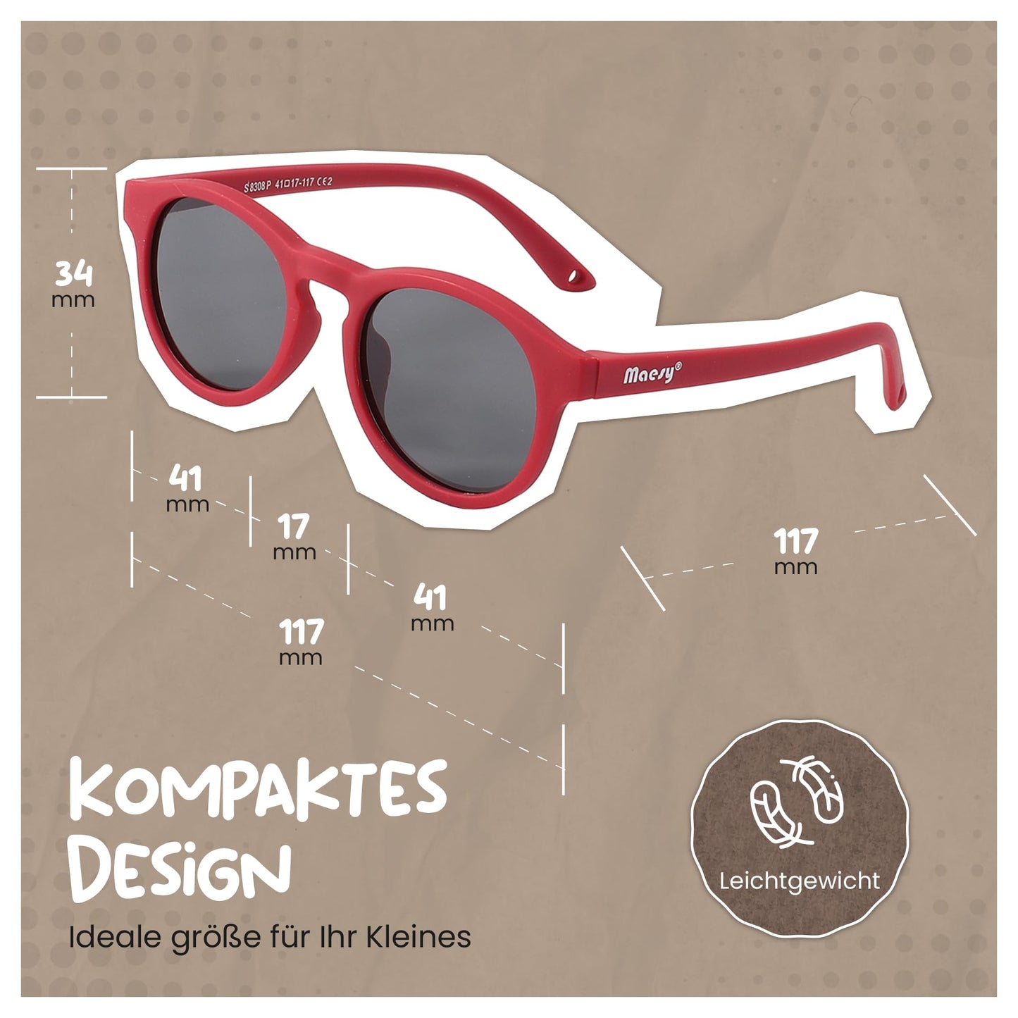 Maesy Kinder Sonnenbrille für Kleinkind und Baby - 1-3 Jahre - UV400 Polarisierter Schutz - Flexibler und Biegsamer Rahmen - Verstellbares Gummiband - Sichere und Bequeme Kindersonnenbrille - Bowi