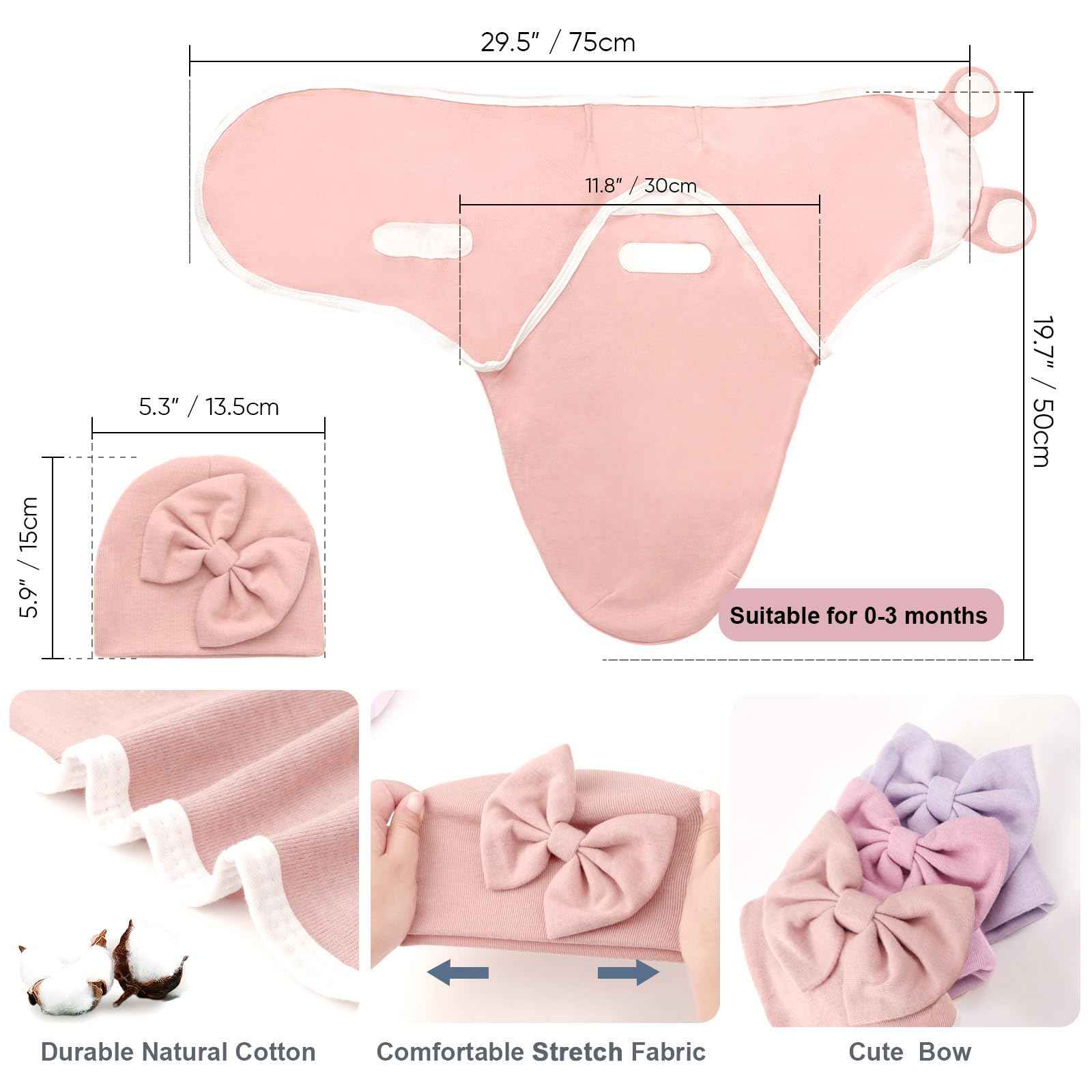 DRESHOW Neugeborene Swaddle Decke Hut Set Baby Gedruckt Swaddles Säugling Einstellbar Schlafsack für 0-3 Monate Mädchen Jungen