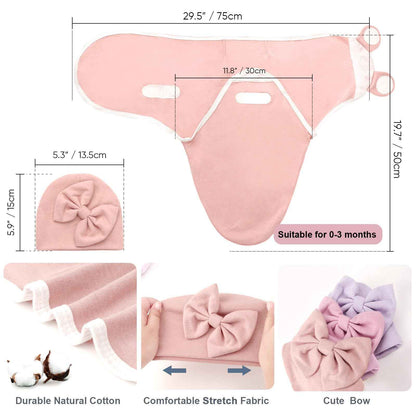 DRESHOW Neugeborene Swaddle Decke Hut Set Baby Gedruckt Swaddles Säugling Einstellbar Schlafsack für 0-3 Monate Mädchen Jungen