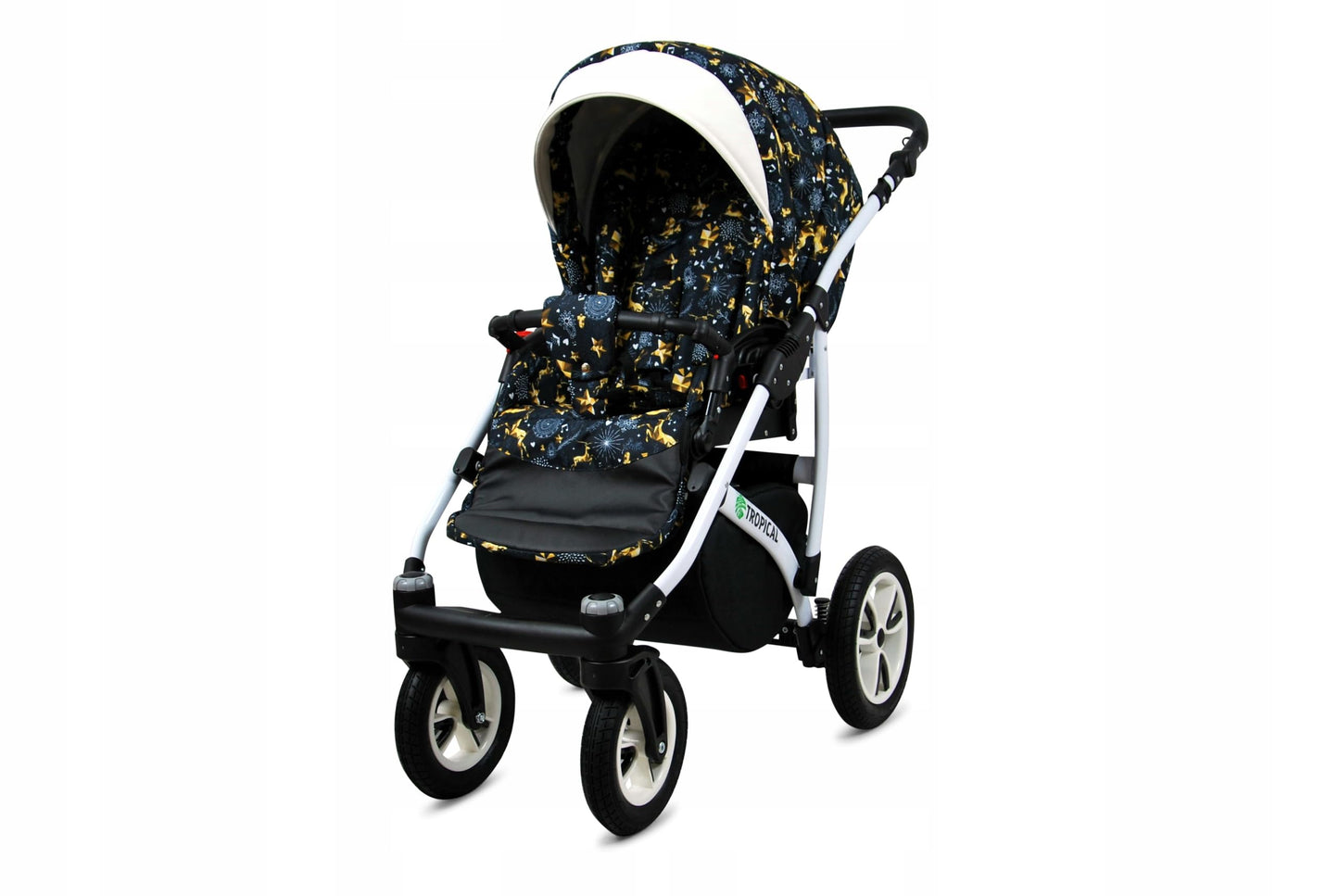 BabyLux® Bambimo Pushchair Set 3 in 1 - Tropical - incl. Baby Carrycot, Buggy Sports Seat, Car Seat - Pram Set - Combination Pram with Changing Bag, Rain Cover etc.