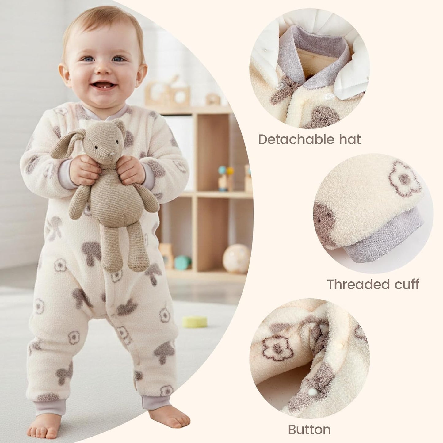 Baby Winter Schneeanzug Neugeborenen Winter Strampler mit Kapuze Fleece Winteranzug Kinder Mädchen Jungen Langarm Overall für 0-12 Monate