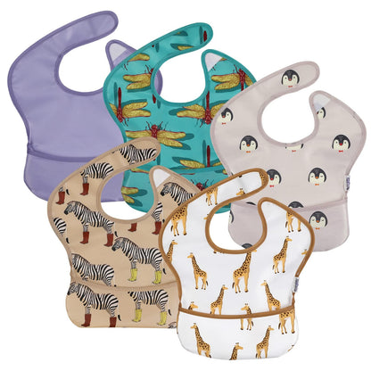 Soarwg Kids Baby Lätzchen Set 5 Stk. Kleinkind Fütterlätzchen mit Auffangschale, Klettverschluss Superleicht Wasserdicht Waschbar Schmutzabweisend