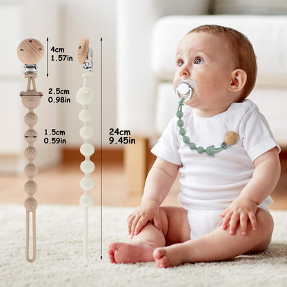 3er-Pack Schnullerkette Aus Silikon, Schnullerkette Mädchen und Mit Namen Junge, Geeignet für Baby, Hält Schnuller Sauber, Weiche Flexible BPA Frei Langlebig–Hohe Robustheit, Mandel Grün Blau