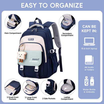 School Backpack Teenager - 36L School Bag for Girls from 5th Grade, Large Backpack for Middle and High School, Casual Children's Backpack with Cute Pendant and Trolley Strap, black, Rucksack