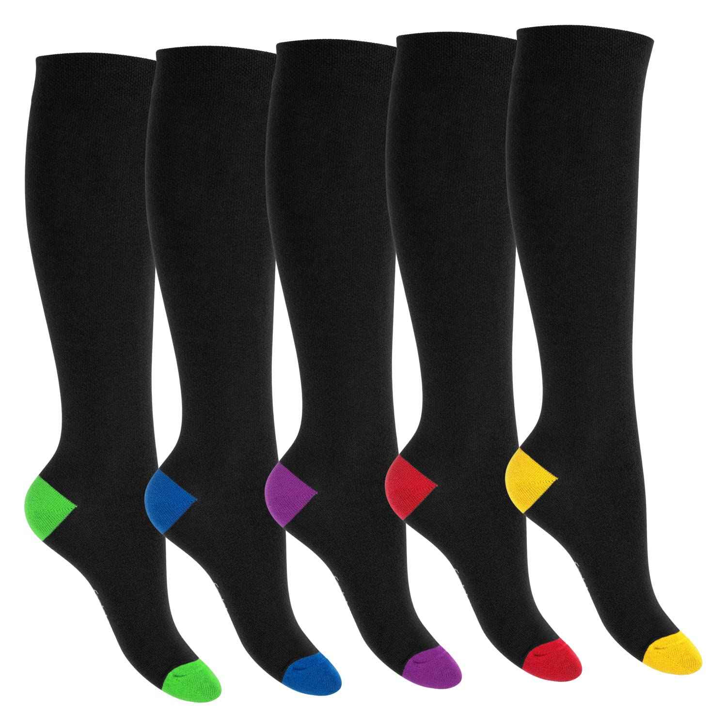 Footstar Children's Cotton Knee Socks (5 Pairs) with Contrasting Heel and Toe
