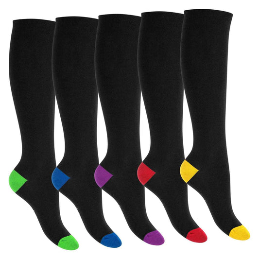 Footstar Children's Cotton Knee Socks (5 Pairs) with Contrasting Heel and Toe