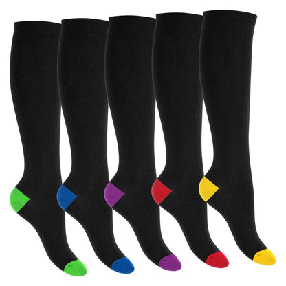 Footstar Children's Cotton Knee Socks (5 Pairs) with Contrasting Heel and Toe