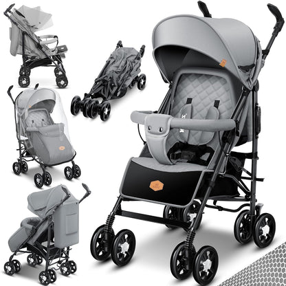 KIDIZ® City-Pro Pushchair Folding Pushchair Pushchair Sports Pushchair Foldable 360° 6 Inch Wheels Includes Mosquito Net, Footmuff and Rain Cover Foldable Sleep Function Blue 