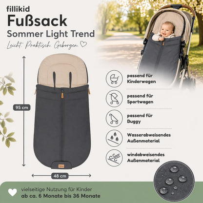 Babyfußsack Light Trend Exklusiv, 95x48cm | Leichter Sommer-Fußsack für Kinderwagen, Buggy & Sportwagen, Vorderteil abnehmbar, pflegeleicht